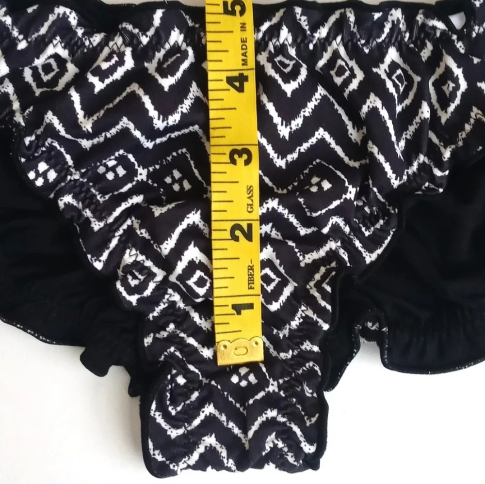 Eberjey Women's Bikini Ruffled Brazilian Sandy Black Zen Stones Nylon Bottom S